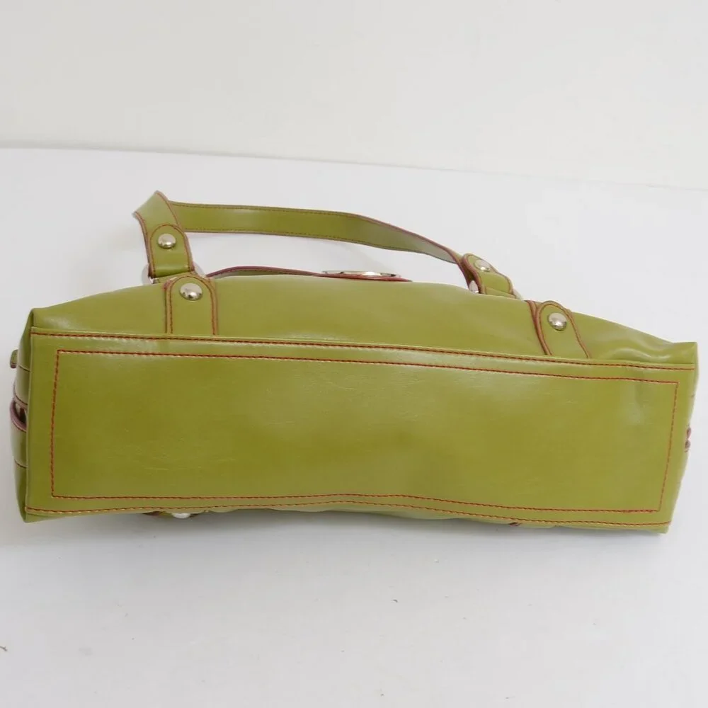Nine West Green Pink Vegan‎ Leather Satchel Handbag Purse Retro Twee Colorful